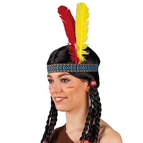 Boland 44136 - Stirnband Indianer mit Federn, elastisches Haarband, Cowboy, Western, Apachen, Karneval, Halloween, Fasching, Mottoparty von Boland