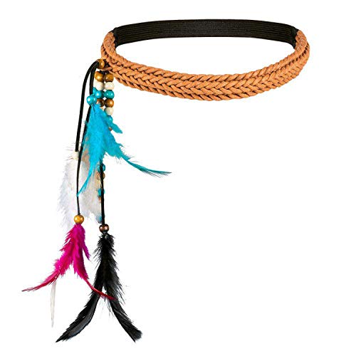 Boland 44548 - Stirnband Festival, Haarband mit Federn, für Erwachsene, Boho-Kopfschmuck, Hippie, Indianerin, Karneval, Fasching, Fastnacht, Mottoparty, Halloween von Boland