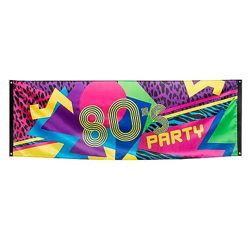 Boland 44602 - Dekorationsbanner 80er Party, Größe 74 x 220 cm, 80s, Bunt, Polyester, Banner, Wanddekoration, Mottoparty, Karneval, Disco, Bühne, Geburtstag, Leomuster, Hängedekoration von Boland