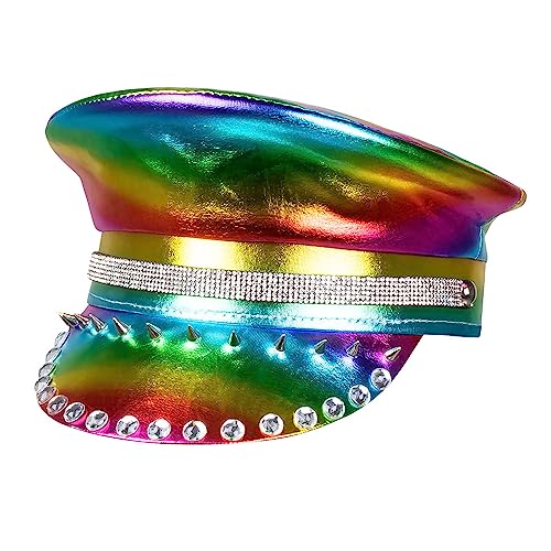 Boland 44760 - Regenbogen-Mütze mit Nieten, Schmucksteinen und Strass, Mehrfarbig, für Erwachsene, Kopfbedeckung, Hut, CSD, Karneval, Mottoparty von Boland