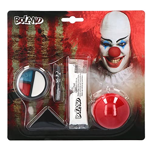 Boland 45094 - Schminkset Horror-Clown, mehrfarbig, hochpigmentiert, farbintensiv, mit Nase, Schminkstift, Make-Up und Schwamm von Boland