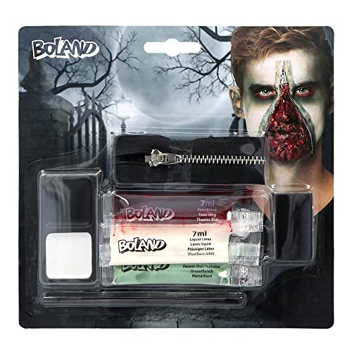 Boland 45095 - Schminkset Zombie-Reißverschluss, mehrteiliges Make-Up Set für Karneval oder Halloween, Schminke für Faschingskostüme von Boland