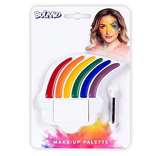 Boland 45104 - Schminkset Regenbogen, Make-Up Palette, 6 Farben mit Applikator und Schwamm, Kostüm, Karneval, Mottoparty, Halloween von Boland