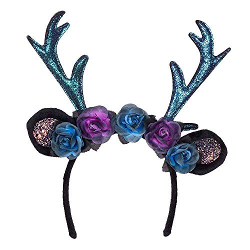 Boland 50028 - Tiara Dark Deer, Haarreif Rentier mit Glitter, für Erwachsene, Geweih mit Blumen und Ohren, Kopfbedeckung, Karneval, Fasching, Fastnacht, Halloween, Mottoparty von Boland