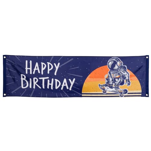 Boland 50521 - Happy Birthday Banner Space aus Polyester, Dekoration, Mottoparty, Hängedekoration von Boland