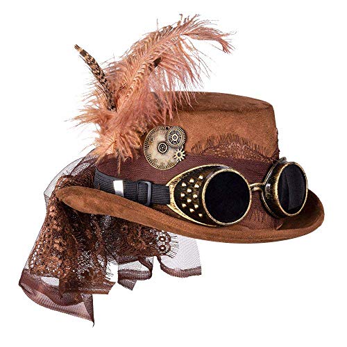 Boland 54562 Hat Specspunk deluxe +party glasses 54562-Hut Brille, Braun, Steampunk, Kopfbedeckung, Mottoparty, Karneval von Boland