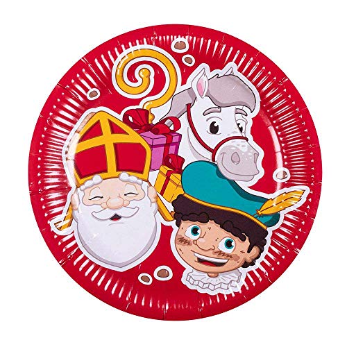 Boland 56675 - Papierteller Sankt Nikolaus, 6 Stück, Durchmesser 23 cm, Einwegteller, Pappteller, Einweggeschirr, Mottoparty von Boland