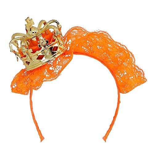 Boland 61829 - Haarreif Königin, Gold-Orange, Unisex, Krone mit Spitzenstoff, Tiara, Niederlande, Fanartikel, Fußball, EM, WM, Karneval, Mottoparty von Boland