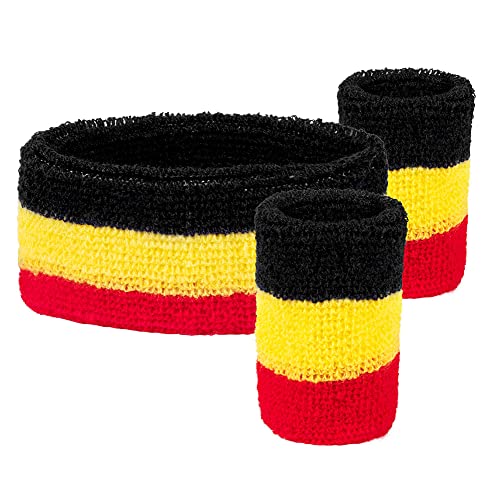 Boland 61920 - Schweißbänder Set Belgien, 3 Stück, 1 Kopfband, 2 Armbänder, Fußball, WM, EM, Public Viewing, Fanartikel von Boland