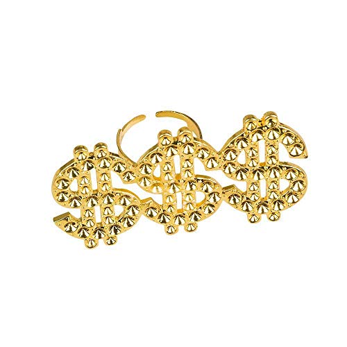 Boland 64407 - Ring Triple Dollar, gold, größenverstellbar, Kostüm-Accessoire, Karneval, Themenparty, Mottoparty von Boland