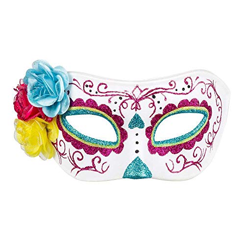 Boland 72217 - Augenmaske La Rosa, Maske Dia de los Muertos, Gesichts-Maske mit Glitzer und Blüten, Mexiko, Accessoire, Kostüm, Karneval, Mottoparty, Halloween von Boland