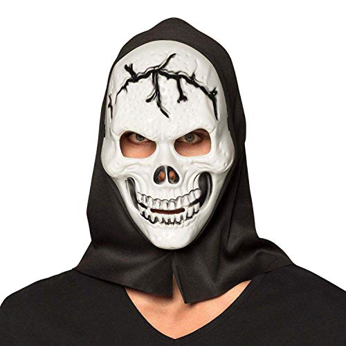 Boland 72261 - Maske Schädel, schwarz-weiß, mit Kapuze, Skelett, Gruselmaske, Gesichtsmaske, Kostüm, Karneval, Mottoparty, Halloween von Boland