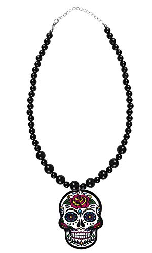 Boland 72330 - Halskette Sugar Skull, schwarz, Kostüm-Accessoire, Halloween-Accessoire von Boland