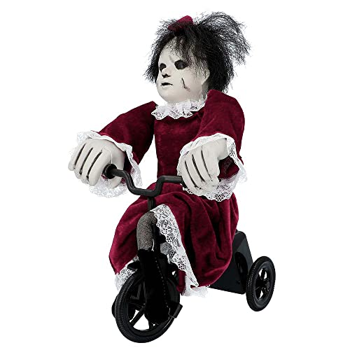 Boland 73048 - Interaktive Horror-Puppe auf Fahrrad, Größe 35 x 21 cm, Angry Mathilde, Grusel-Puppe mit Sound und Bewegung, Dekoration, Deko-Objekt, Halloween, Karneval, Mottoparty von Boland
