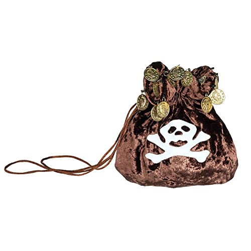 Boland 74122 - Piraten-Beutel, Größe 18 x 18 cm, Samtoptik, Totenkopf, Münzen, Tasche, Seeräuber, Pirat, Kostüm, Karneval, Mottoparty, Halloween von Boland