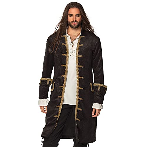 Boland 74178 - Piratenjacke für Herren, schwarz-gold, Mantel für Männer, Seeräuber, Freibeuter, Kostüm, Karneval, Mottoparty von Boland