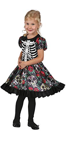 Boland 78143 - Kostüm für Kinder Kleiner Totenkopf, Größe 104 - 110, Skelett Kleid für Halloween oder Karneval, Faschingskostüme Kinder, Day of the Dead von Boland