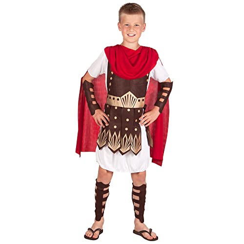 Boland - Kinderkostüm Gladiator, Set mit Tunika, Arm- und Beinschutz, Kämpfer, Ritter, Karneval, Mottoparty, Weiß, 140 von Boland