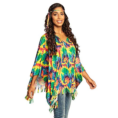 Boland 83886 - Poncho Hippie mit Stirnband, Einheitsgröße für Erwachsene, Kostüm, Flower Power, Peace, Überwurf, Mottoparty, Karneval von Boland