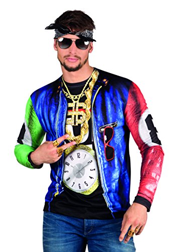 Boland 84215 - Fotorealistisches Shirt Rapper, Langarm-Shirt mit Foto-Druck, Gangster, Millionär, Cooler Boy, Kostüm, Karneval, Mottoparty von Boland