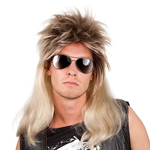 Boland 86060 - Perücke Ryan, Vokuhila, Blond-Braun, 80er Jahre, Kunst-Haar, Assi-Frisur, Proll, Rockstar, Trainingsanzug, Bad Taste Party, Accessoire, Mottoparty, Karneval von Boland