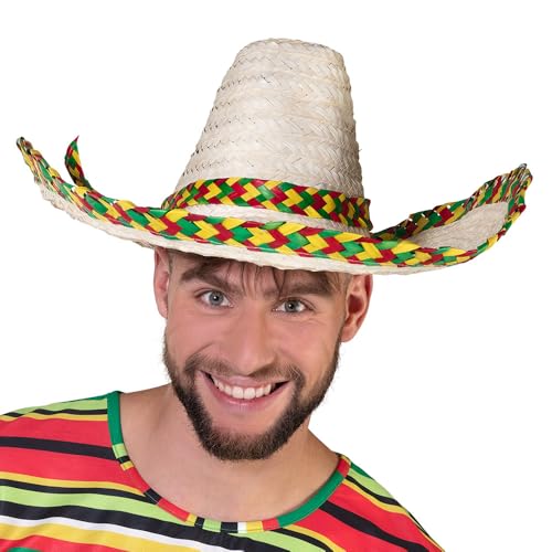 Boland 95430 - Sombrero Fiesta, Durchmesser 48 cm, Strohhut mit farbiger Krempe, Hut, Kopfbedeckung, Fiesta-Party, Kostüm, Karneval, Mottoparty von Boland