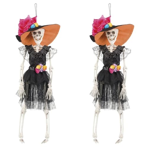 Boland 97035 - Dekoration La Flaca für Mottoparty und Halloween, Hängedeko Skelett Frau mit Blüten, Partydeko für Dia de los Muertos (Packung mit 2) von Boland