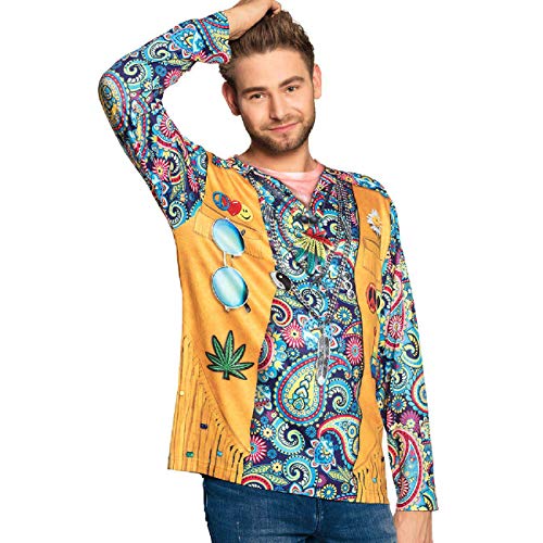 Boland - Fotorealistisches Shirt Hippie, verschiedene Größen, Langarm-Shirt für Herren, Flower Power, Halloween, Mottoparty und Karneval von Boland