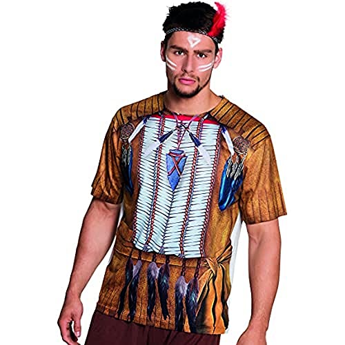 Boland - Fotorealistisches Shirt Indianer, Kurzarm-Shirt, T-Shirt mit Motiv-Druck, Häuptling, Kostüm, Karneval, Mottoparty von Boland