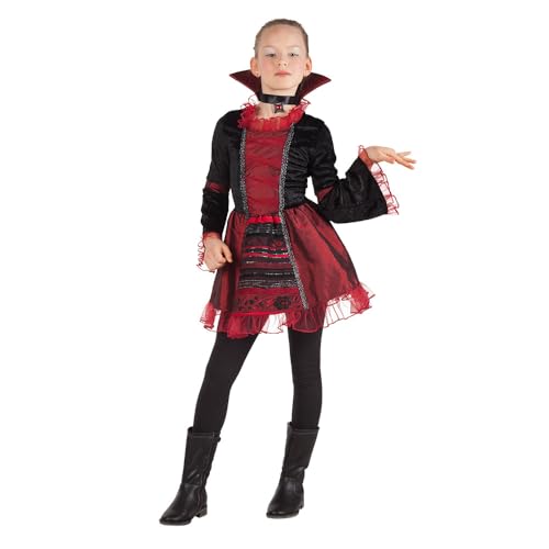 Boland - Kinder-Kostüm Vampir Kaiserin, Kleid mit Kragen und Halskette, Rot-Schwarz, verschiedene Größen, Karneval, Mottoparty, Halloween von Boland