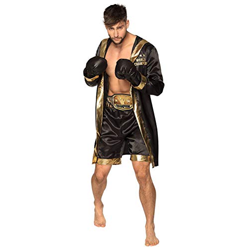 Boland - Kostüm Boxer, Mantel, Handschuhe, Hose, Gürtel, Kostüm für Herren, gold-schwarz, Boxchampion, Weltmeister, Kostüm, Karneval, Mottoparty, 54-56 von Boland