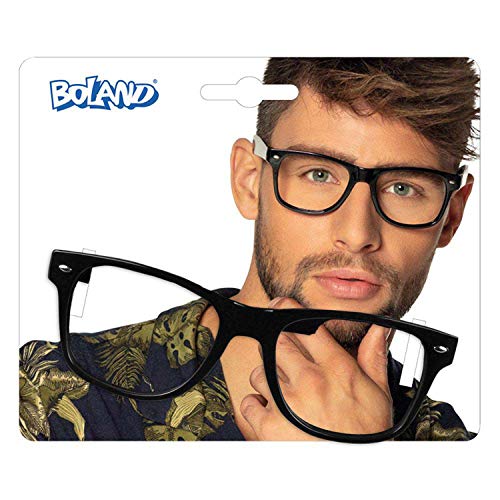 Boland - Partybrille Nerd, für Erwachsene, Spaßbrille ohne Gläser, Brille aus Kunststoff, 80er Jahre, Mottoparty, Fasching, Fastnacht, Karneval, Halloween von Boland