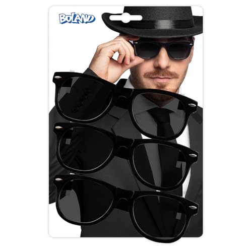 Boland - Partybrille im Set, 3 Stück, Brillen für Erwachsene, Spaßbrille, ohne Sehstärke, Sonnenbrille, Bad Taste Outfit, Zubehör für Faschingskostüme, Schwarz von Boland