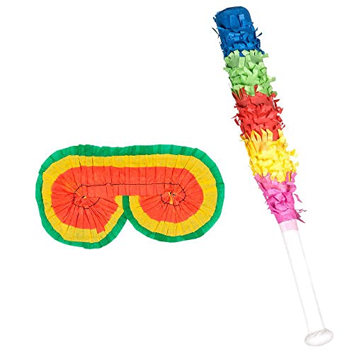 Boland 30903 - Pinata Set, Augenbinde und Schläger, Länge Schlagstock 43 cm, Kindergeburtstag, Geburtstagsspiel, Überraschung, Pinata Zubehör von Boland