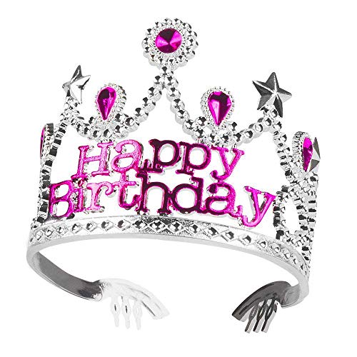 Boland 44077 - Krone Happy Birthday Girl, für Kinder, Silber-Pink, Diadem, Edelsteine, Kopfschmuck, glänzend, Karneval, Halloween, Fasching, Mottoparty, Verkleidung, Theater, Accessoire von Boland