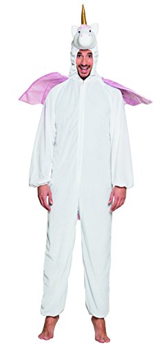 Boland - Erwachsenen-Kostüm Einhorn, Kapuzen-Overall aus Plüsch, Reisverschluss vorne, Fantasy, Unicorn, Karneval, Fasching, Mottoparty, Weiß/Rosa von Boland