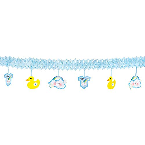 Boland 53203 - Papiergirlande Baby Boy, Länge 4 m, Strampler, Enten, Regenbogenwolke, Hängedekoration, Junge, Geburt, Baby Party, Mottoparty von Boland