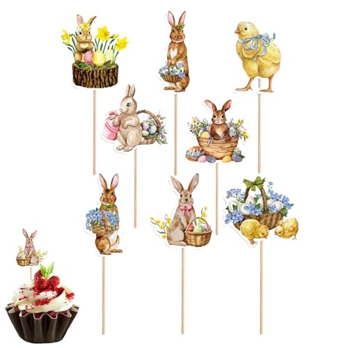 32 Stück -Cupcake-Topper, Hasenei-Cupcake-Picks, Mottoparty-Kuchendekorationen, Happy Easter Cupcake-Topper von Bollisate