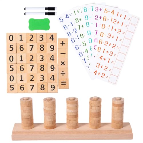 Bollisate Mathe-Zählblöcke aus Holz, Mathe-Manipulationsspielzeug - Mathe-Zählspiel, Puzzle-Blöcke,Grundlegende Mathe-Spiel-Vorschul-Lernmaterialien für den Schulklassen-Kindergarten von Bollisate