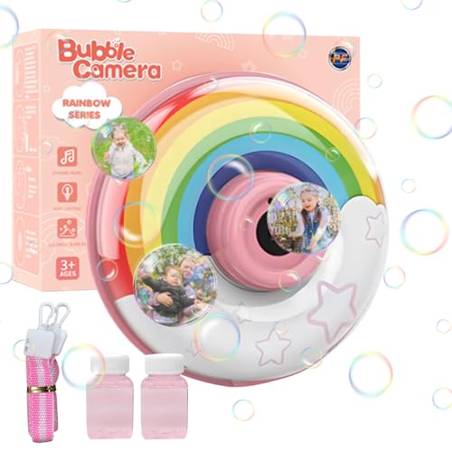 Automatische Seifenblasenmaschine, Tragbares Seifenblasenkamera Blasenmaschine für Kinder mit 100ml Seifenblasenlösung, Seifenblasenspielzeug für Kinder Babys ab 3 Jahren Outdoor Party (Regenbogen) von BoloShine