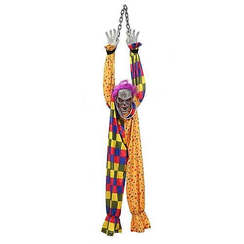 Bolvina Hängender Clown Halloween-Hängeclown 5,6 Fuß Animierter Sprechender und Schüttelnder Gruseliger Clown mit Kette, Durch Berührung Aktiviert für Halloween-Dekoration von Bolvina