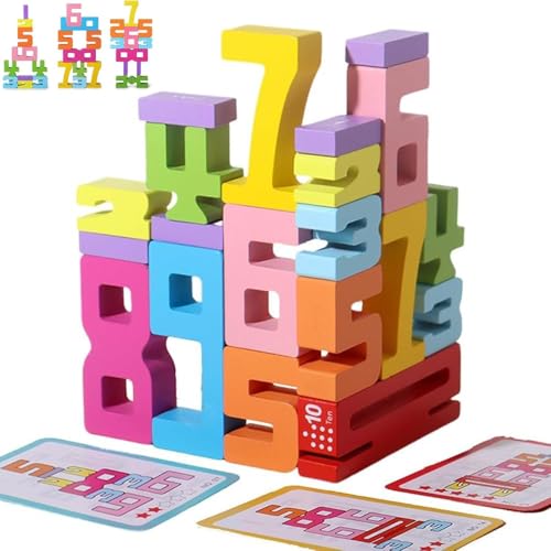 BomKra Holz-Zahlenblock-Spielzeug - Montessori Spielzeug ab 3 Jahre, Zahlenbausteine Montessori, Zahlen zum Stapeln und Rechnen, Lernspielzeug Geschenke für Mädchen Jungen Kinder (20 Pcs) von BomKra