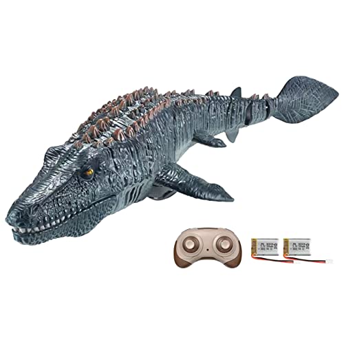 Ferngesteuertes Boot Simulations Dinosaurier, Mosasaurus RC Boot mit Sprühwasser, 2.4 GHz RC Elektrisches Dinosaurier Spielzeug Speedboat Für Pool Badezimmer Pond (Hellgrau) von BomKra