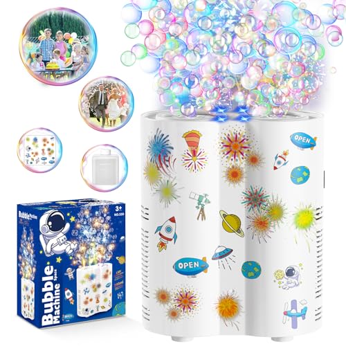 Bombble Astronaut Seifenblasenmaschine, Automatische Feuerwerk Seifenblasenmaschine mit 240ml Seifenblasenlösung/26 Löcher/Licht, Outdoor Seifenblasenspielzeug für Kinder/Hochzeit/Party von Bombble