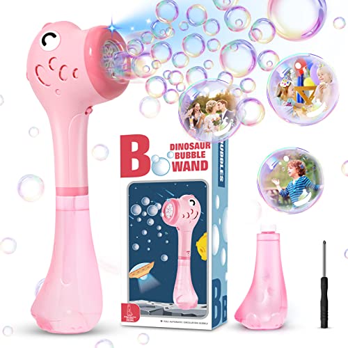 Bombble Elektrisch Bubble Stick, Dinosaurier Seifenblasenmaschine Seifenblasenstab 4000+ Seifenblasen/Min mit 360ML Super Seifenblasenlösung für Outdoor/Party/Hochzeit, (Pink) von Bombble