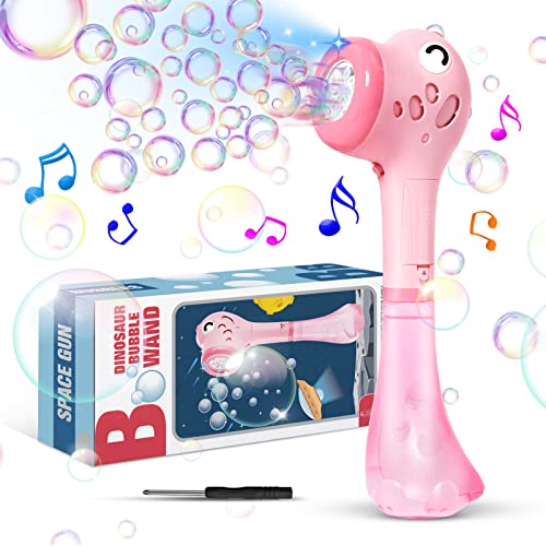 Bombble Elektrisch Bubble Stick, Dinosaurier Seifenblasenmaschine Seifenblasenstab 4000+ Seifenblasen/Min mit 360ML Super Seifenblasenlösung für Outdoor/Party/Hochzeit, (Pink) (Pink) von Bombble