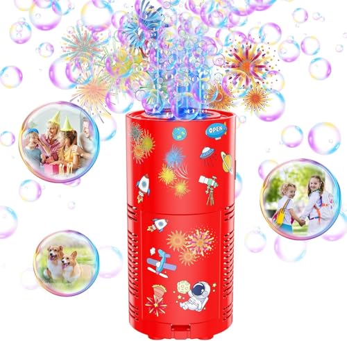 Bombble Feuerwerk Seifenblasenmaschine, Automatische Seifenblasenmaschine 10000+Seifenblasen mit Seifenblasenlösung/Akku/Licht, Kinder Geschenk für Neujahr/Weihnachten/Party/Hochzeit von Bombble