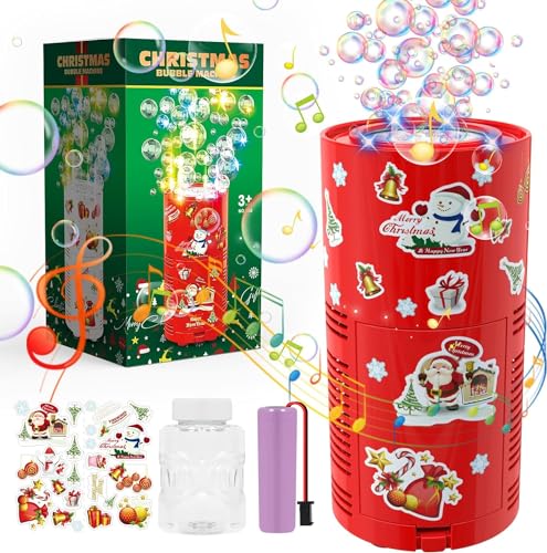 Bombble Neueste Feuerwerk Seifenblasenmaschine, Tragbar Seifenblasenmaschine mit Akku/DIY Weihnachten Aufkleber/Musik/LED, Outdoor Seifenblasenspielzeug Kinder Geschenk für Party/Hochzeit/Feier/Schau von Bombble