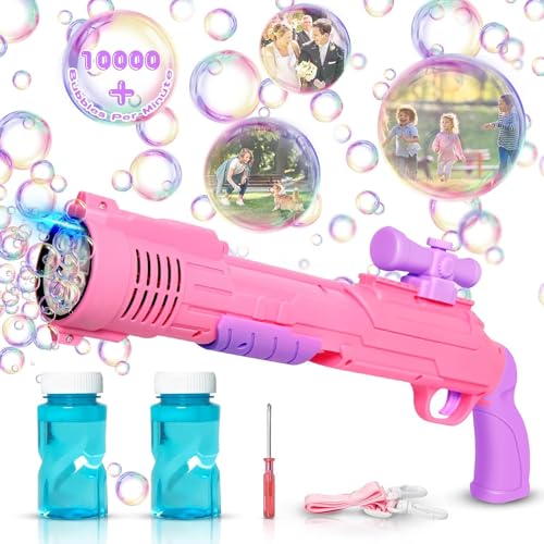 Bombble Regenbogenblasenmaschine Automatische Seifenblasenmaschine, Seifenblasenmaschine Kinder 10000 Blasen/Minute mit 240ML Seifenblasenlösung (2025-Pink) von Bombble