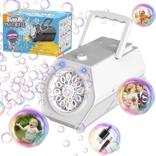 Bombble Regenbogenblasenmaschine Automatische Seifenblasenmaschine, Seifenblasenmaschine Kinder 10000 Blasen/Minute mit 240ML Seifenblasenlösung (575-White) von Bombble